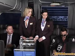 Assfucked CFNM stewardess joins mile